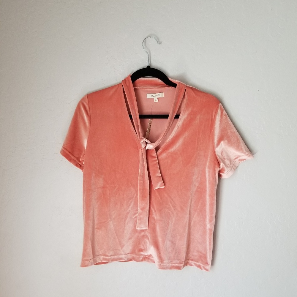 NWT Madewell Velvet Coral Tie At Neck Top Size M